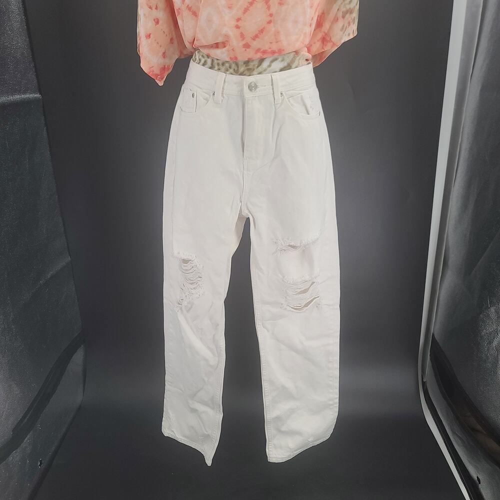 Grey Lab Hise rise destroyed straight leg jeans white women's Size 27 - Picture 6 of 11